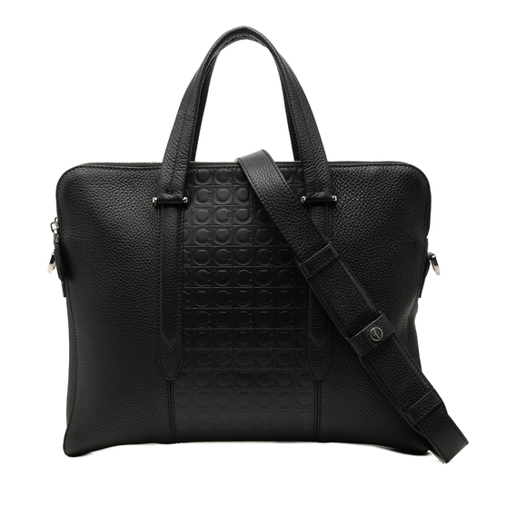 Ferragamo Handbags - Pre-Loved Ferragamo Gancini Embossed Leather Trimmed Business Bag